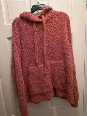white birch Plush Knit Hoodie in Dusty Rose